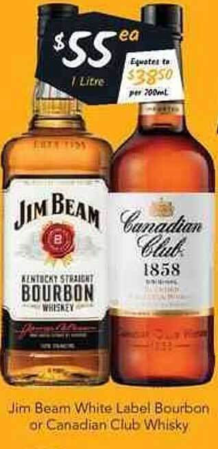 Cellarbrations Jim Beam White Label Bourbon Or Canadian Club Whisky offer