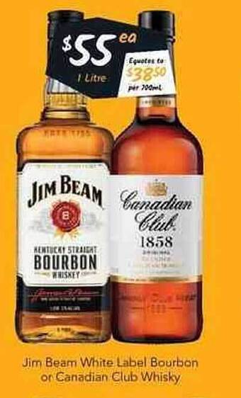 Cellarbrations Jim Beam White Label Bourbon Or Canadian Club Whisky offer
