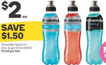 Woolworths Powerade Sports or Zero Sugar Drink 600ml offer