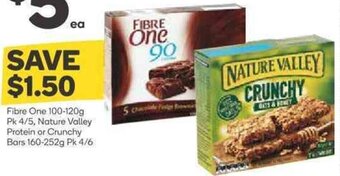 Woolworths Fibre One 100-120g Pk 4/5, Nature Valley Protein Or Crunchy Bars 160-252g Pk4/6 offer