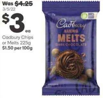 Woolworths Cadbury Chips Or Meats 225g offer