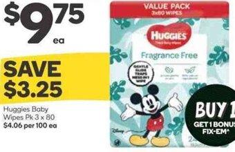 Woolworths Huggies Baby Wipes Pk 3 x 80 offer