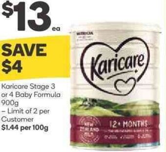 Woolworths Karicare Stage 3 or 4 Baby Formula 900g offer