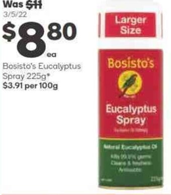 Woolworths Bosisto's Eucalyptus Spray 225g offer