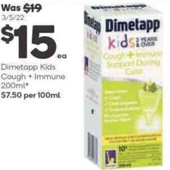 Woolworths Dimetapp Kids Cough + Immune 200ml offer