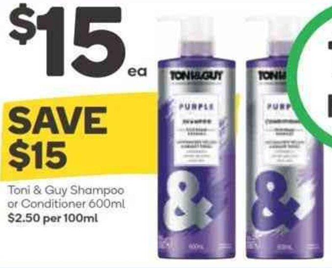 Toni & Guy Shampoo or Conditioner 600ml offer at Woolworths