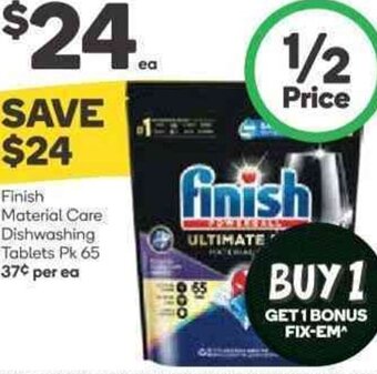 Woolworths Finish Material Care Dishwashing Tablets Pk 65 offer