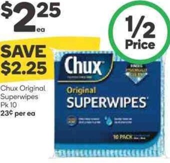 Woolworths Chux Original Superwipes Pk 10 offer