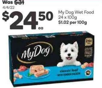 Woolworths My Dog Wet Dog Food 24 x 100g offer