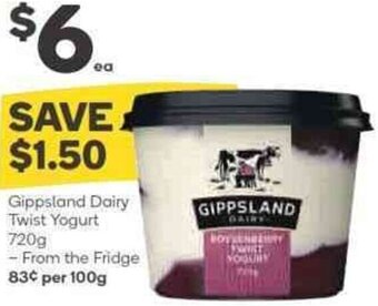 Woolworths Gippsland Dairy Twist Yogurt 720g offer