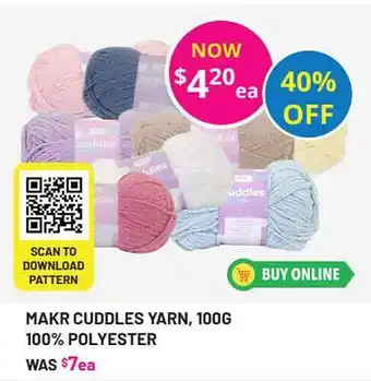 Lincraft Makr Cuddles Yarn 100% Polyester offer