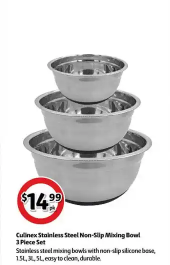 Culinex Stainless Steel Nonslip Mixing Bowl 3 Piece Set