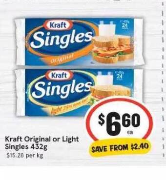 IGA Kraft Original Or Light Singles offer