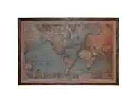 Map of The World Framed Canvas Wall Art Print with LED, 180cm, Blue