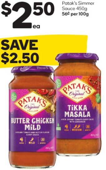 Woolworths Patak's Simmer Sauce 450g offer