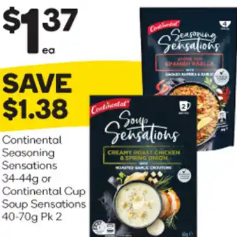 Woolworths Continental Seasoning Sensations 34-44g or Continental Cup Soup Sensations 40-70g Pk 2 offer
