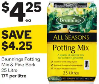 Woolworths Brunnings Potting Mix & Pine Bark 25 Litre offer