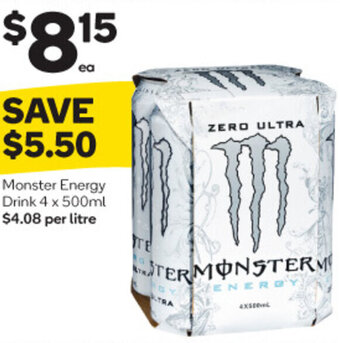 Woolworths Monster Energy Drink 4 x 500ml offer