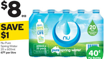 Woolworths Nu Pure Spring Water 20 x 600ml offer