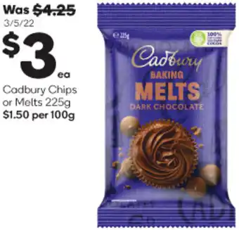 Woolworths Cadbury Chips Or Meats 225g offer