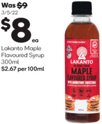Woolworths Lakanto Maple Flavoured Syrup 300ml offer