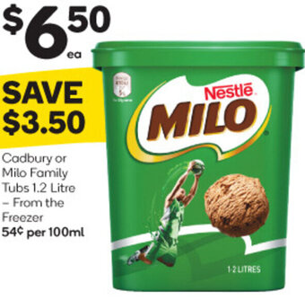 Woolworths Cadbury or Milo Family Tubs 1.2 Litre offer