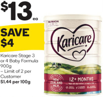 Woolworths Karicare Stage 3 or 4 Baby Formula 900g offer