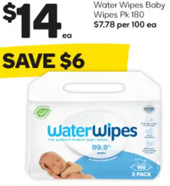 Woolworths Water Wipes Baby Wipes Pk 180 offer