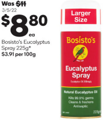 Woolworths Bosisto's Eucalyptus Spray 225g offer