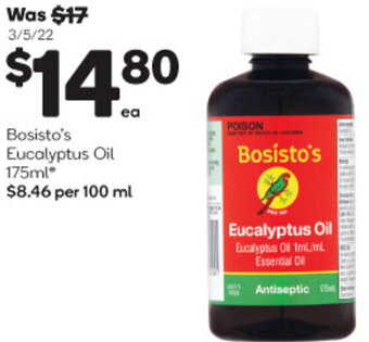 Woolworths Bosisto's Eucalyptus Oil 175ml offer