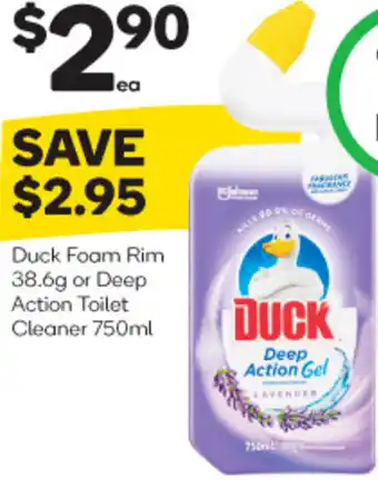 Woolworths Duck Foam Rim 38.6g or Deep Action Toilet Cleaner 750ml offer