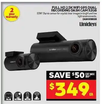 Autopro Full Hd 2.5k Wifi Gps Dual Recording Dash Cam 32gb Uniden offer