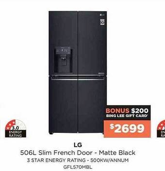 Bing Lee Lg 506l Slim French Door - Matte Black offer