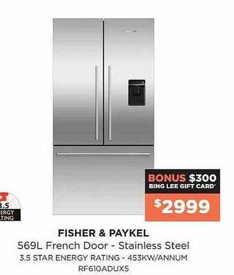 Bing Lee Fisher & Paykel 569l French Door - Stainless Steel offer