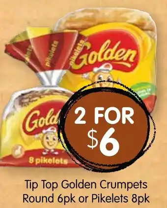 Spudshed Tip Top Golden Crumpets Round 6pk or Pikelets 8pk offer