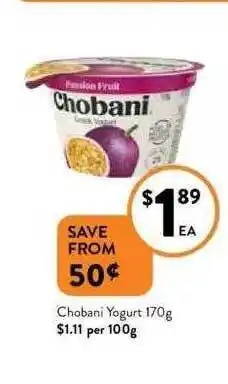 Foodworks Chobani Yogurt 170 G offer