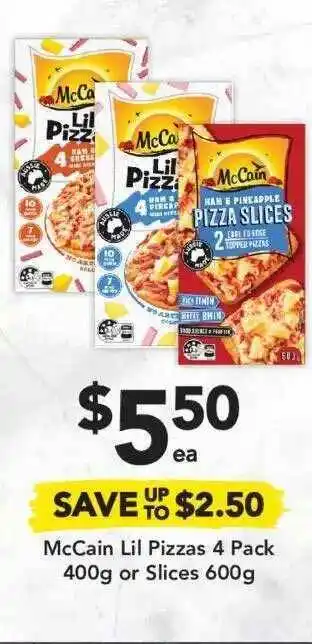 Drakes Mccain Lil Pizzas 4 Pack 400 G Or Slices 600 G offer