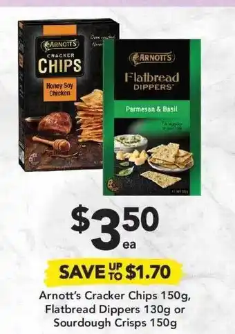 Drakes Arnott's Crackers Chips 150 G, Flatbread Dippers 130 G Or Sourdough Crisps 150 G offer