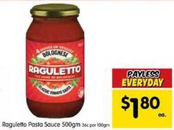 Spar Raguletto Pasta Sauce 500gm offer
