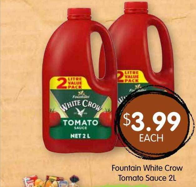 Fountain White Crow Tomato Sauce 2l offer at Spudshed