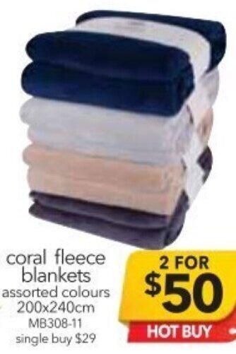 Cheap as Chips Coral Fleece Blankets 200x240cm offer