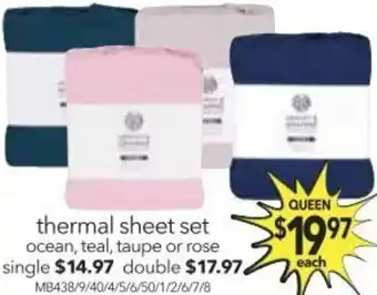 Cheap as Chips Thermal Sheet Set Ocean, Teal, Taupe Or Rose Queen offer