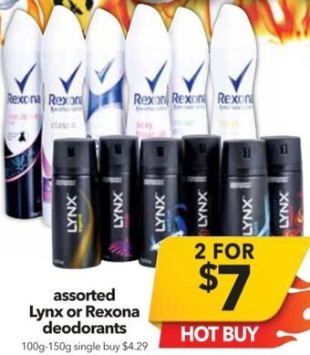 Cheap as Chips Assorted Lynx Or Rexona Deodorants 100g-150g offer
