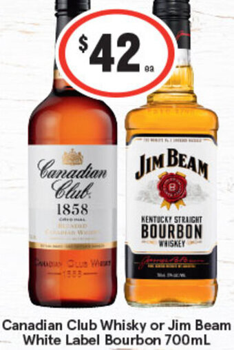 IGA Liquor Canadian Club Whisky or Jim Beam White Label Bourbon 700ml offer