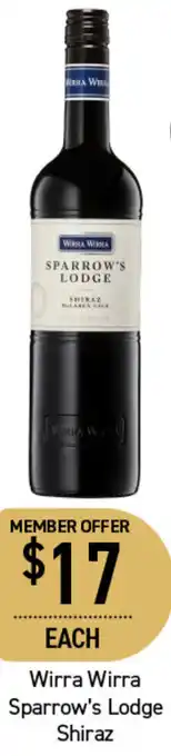 Dan Murphy's Wirra Wirra Sparrow's Lodge Shiraz offer