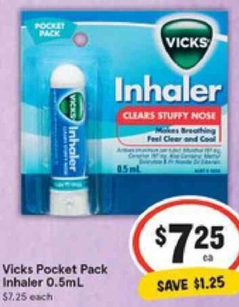 IGA Vicks Pocket Pack Inhaler 0.5ml offer
