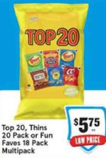 IGA Top 20, Thins 20 Pack Or Fun Faves 18 Pack Multipack offer