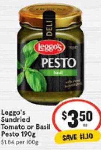 IGA Leggo's Sundried Tomato or Basil Pesto 190g offer
