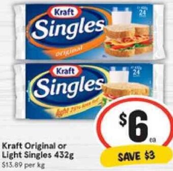IGA Kraft Original Or Light Singles 432g offer