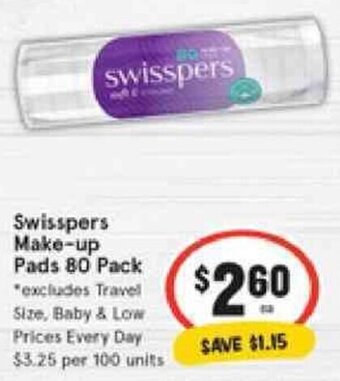 IGA Swisspers Make-Up Pads 80 Pack offer